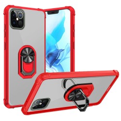 Clear Transparent Ring Stand Magnetic Hybrid for iPhone 12 PRO MAX(6.7") - Clear/Red