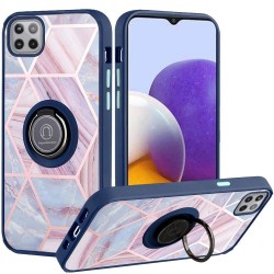 Celero 5G, Samsung A22 5G Unique IMD Design Magnetic Ring Stand Cover Case - Blue on Marble