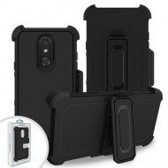 Premium Hybrid Triple Combo Holster, Black For LG Aristo 4 Plus