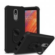 degree King Ring Stand Hybrid w/ Raised Edges - Black/Black For LG Aristo 4 Plus