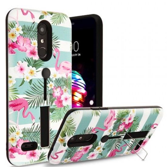 Tropical Flamingo/Black Finger Grip Hybrid Protector Cover (with Silicone Strap & Metal Stand)(with Package)