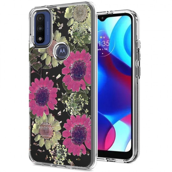 Motorola Moto G Pure, G Power (2022) Floral Glitter Design Case Cover - Daisy Pink