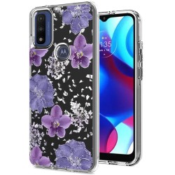 Motorola Moto G Pure, G Power (2022) Floral Glitter Design Case Cover - Purple Flowers