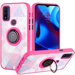 Motorola Moto G Pure, G Power (2022) Unique IMD Design Magnetic Ring Stand Cover Case - Mesh Marble on Pink