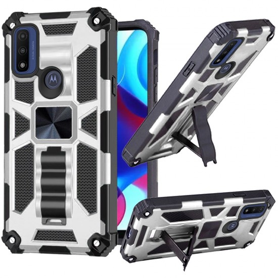 Motorola Moto G Pure, G Power (2022) Machine Magnetic Kickstand Case Cover - Silver