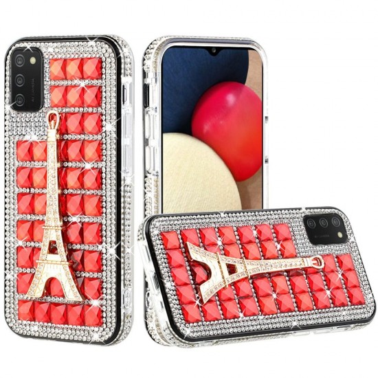 Ornament Bling Diamond Shiny Crystal Case - Eiffel Tower on Red