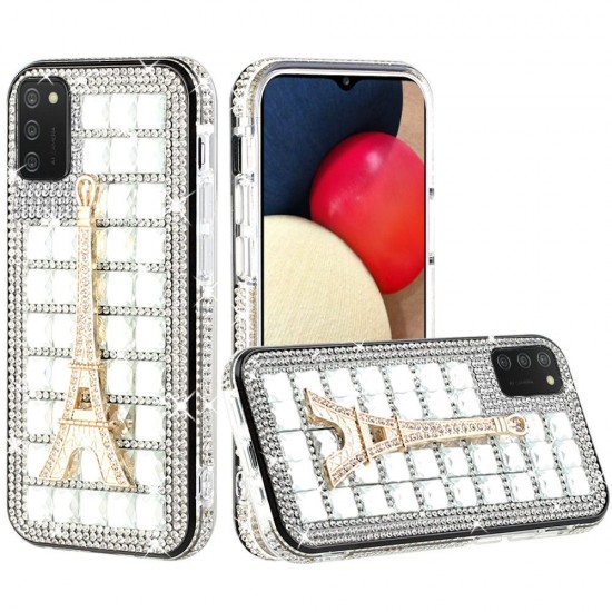 Ornament Bling Diamond Shiny Crystal Case - Eiffel Tower on Silver