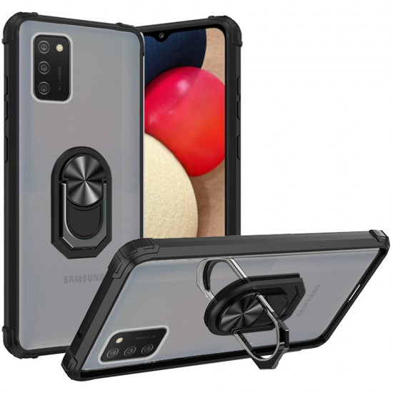 Transparent Magnetic Ring Kickstand Case Cover - Clear/Black