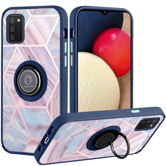 Unique IMD Design Magnetic Ring Stand Cover Case - Blue on Marble