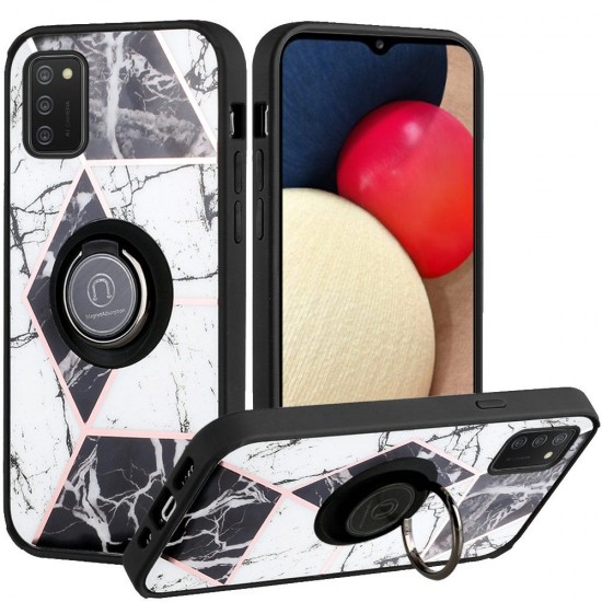 Unique IMD Design Magnetic Ring Stand Cover Case - Classy Marble on Black