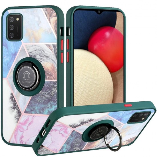 Unique IMD Design Magnetic Ring Stand Cover Case - Galaxy Marble on Green