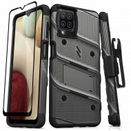 ZIZO BOLT SERIES GALAXY A12 CASE WITH TEMPERED GLASS - GUN METAL GRAY & BLACK