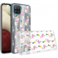 Design Transparent Bumper Hybrid Case for Samsung Galaxy A12 - Flamingo Pineapple Leaf