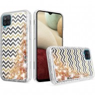 KaseAult Liquid Quicksand Glitter Case for Samsung Galaxy A12 - Black Gold ZigZag