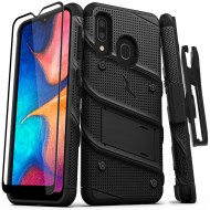 ZIZO BOLT CASE - BUILT IN KICKSTAND BELT HOLSTER AND TEMPERED GLASS SCREEN PROTECTOR For Samsung A20