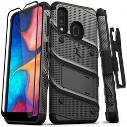 ZIZO BOLT CASE - BUILT IN KICKSTAND BELT HOLSTER AND TEMPERED GLASS SCREEN PROTECTOR For Samsung A20
