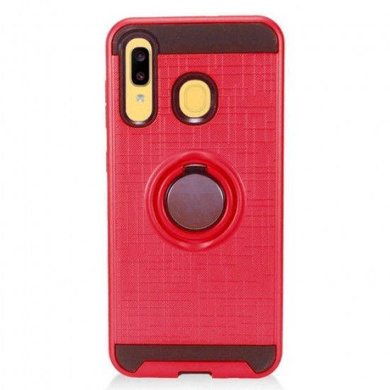 Metalic Brush Metal Case Hybrid with Ring Stands Red For Samsung A20