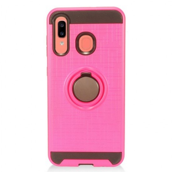 Metalic Brush Metal Case Hybrid with Ring Stands Pink For Samsung A20
