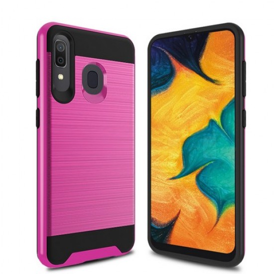 Hybrid Texture Brushed Metal case, Hot Pink For Samsung A20