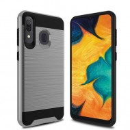 Hybrid Texture Brushed Metal case, Silver For Samsung A20