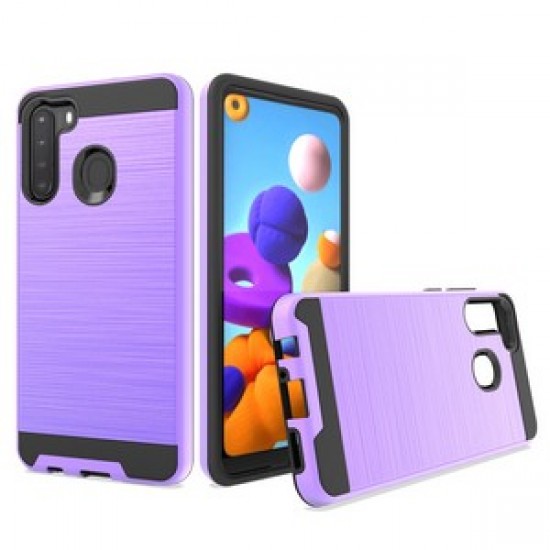 Hybrid Texture Brushed Metal case, For SAMSUNG A21 - Purple