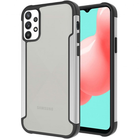 Aluminium Alloy Transparent PC TPU Slick Hybrid Case for Samsung Galaxy A32 5G - Silver