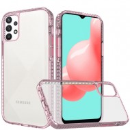 Thick Diamond Design Edged Colorful Buttons Hybrid Case for Samsung Galaxy A32 5G - Rose Gold/Pink