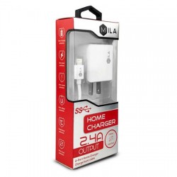 MILA 2.4A DUAL USB HOME  WALL CHARGER WITH LIGHTNING CABLE 