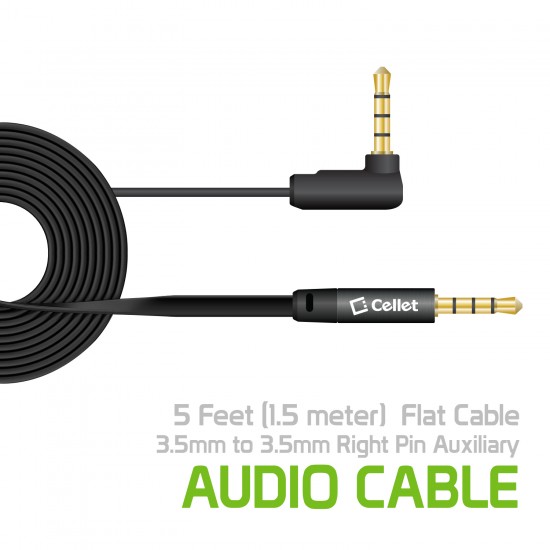   Cellet 5 Foot (1.5 meter) Premium Flat Wire 3.5mm to 3.5mm Right Angle Pin Auxiliary Audio Cable