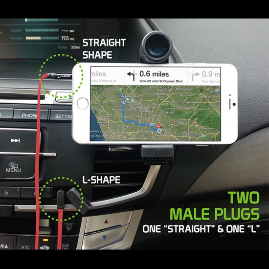   Cellet 5 Foot (1.5 meter) Premium Flat Wire 3.5mm to 3.5mm Right Angle Pin Auxiliary Audio Cable