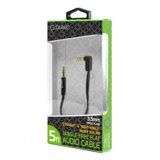   Cellet 5 Foot (1.5 meter) Premium Flat Wire 3.5mm to 3.5mm Right Angle Pin Auxiliary Audio Cable
