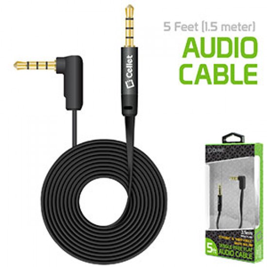   Cellet 5 Foot (1.5 meter) Premium Flat Wire 3.5mm to 3.5mm Right Angle Pin Auxiliary Audio Cable