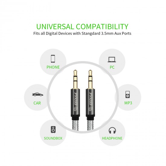 ESOILK 4FT NYLON BRAIDED AUX CABLE-SILVER