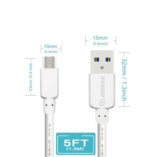 EC30P-V8-5FT-WHITE ESOULK 5FT NYLON BRAIDED FASTER CHARGING CABLE
