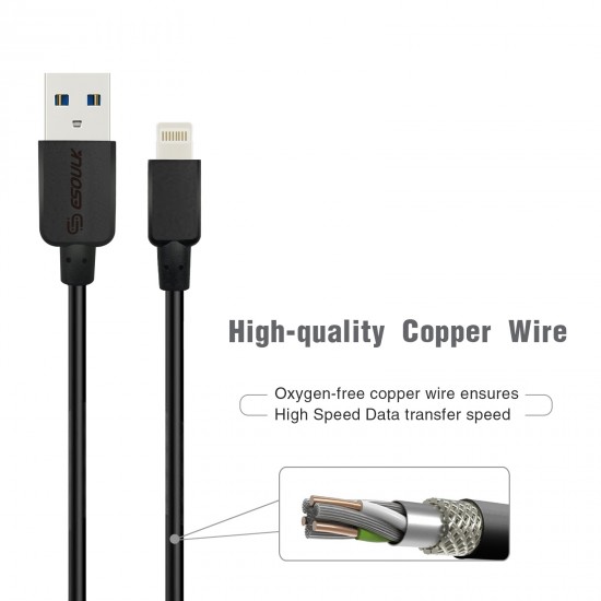 EC30P-i7-5FT-BLACK ESOULK 5FT NYLON BRAIDED FASTER CHARGING CABLE 