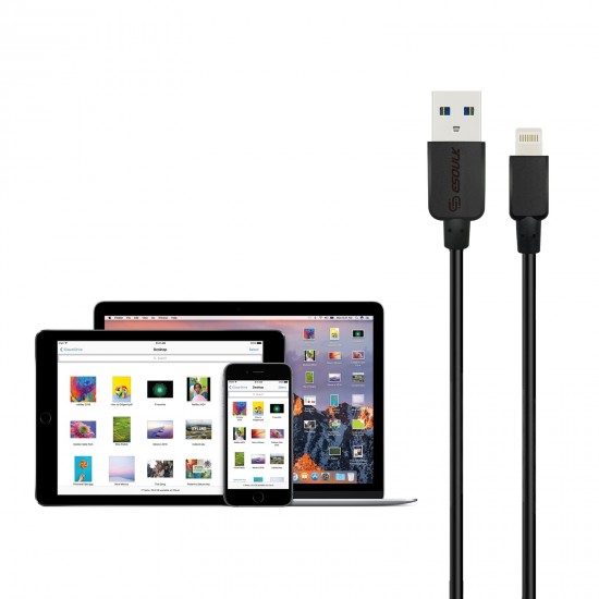 EC30P-i7-5FT-BLACK ESOULK 5FT NYLON BRAIDED FASTER CHARGING CABLE 