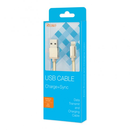 DC28-8PBK - 3.3FT METAL CONNECTOR & NYLON BRAIDED 8 PIN USB 2.0 DATA CABLE IN GOLD