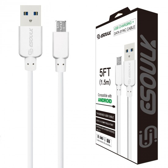 EC30P-V8-5FT-WHITE ESOULK 5FT NYLON BRAIDED FASTER CHARGING CABLE