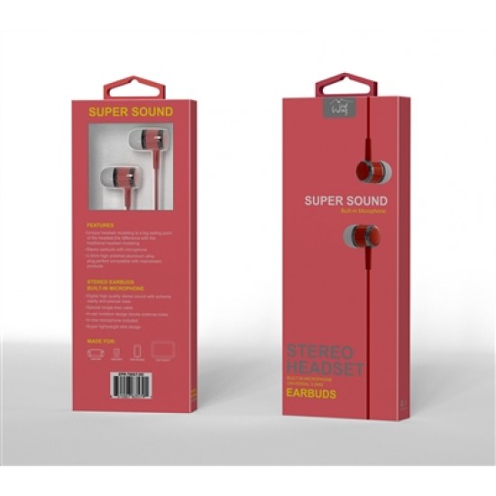 PREMIUM SUPER SOUND UNIVERSAL EARBUD 700ST RED